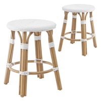 DukeLiving 46cm Paris PE Rattan Outdoor Cafe Stools White (Set of 2)