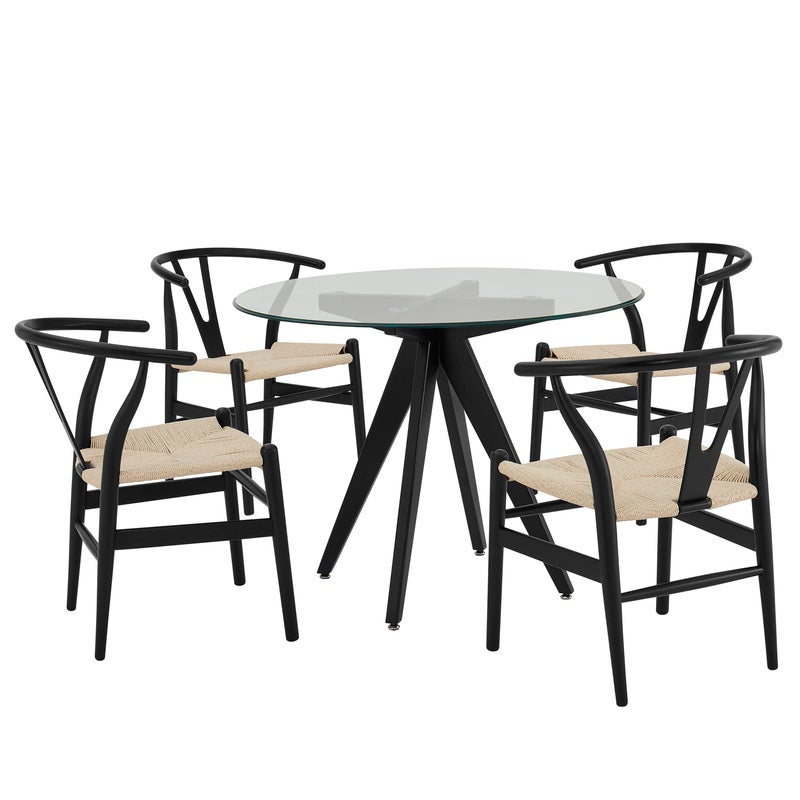Dukeliving 5 Piece Black Scandi Black And Natural Replica Hans Wegner Wishbone Dining Chair Set Buy 5 Piece Sets 2351312