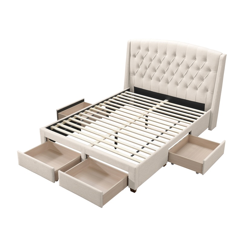 DukeLiving Adele Tufted Wingback Storage Bed With Drawers Beige (Double