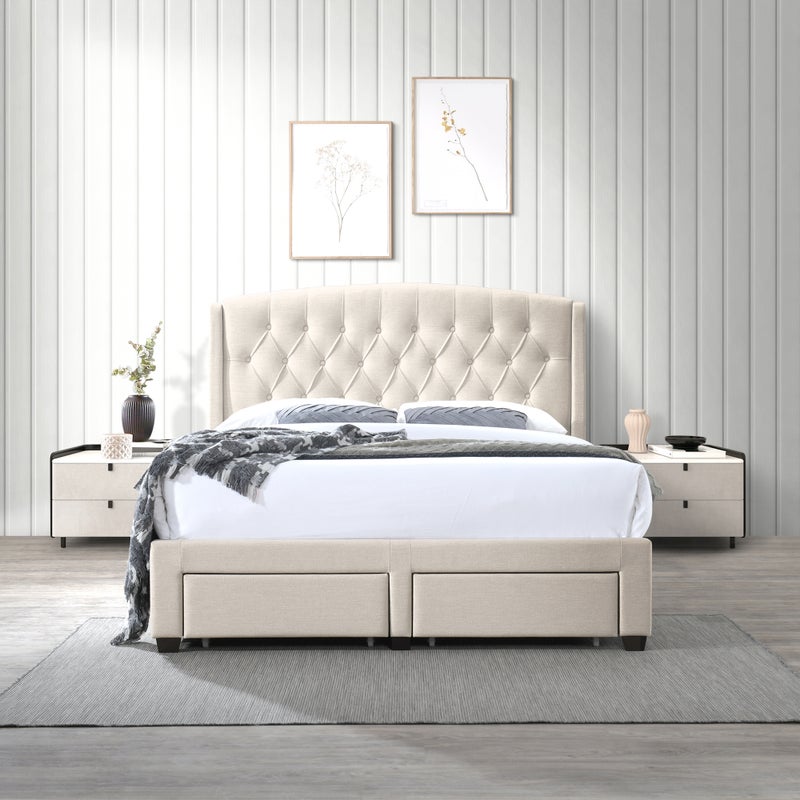 Buy DukeLiving Adele Tufted Wingback Storage Bed With Drawers