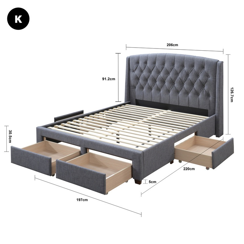 Buy DukeLiving Adele Tufted Wingback Storage Bed With Drawers Grey ...