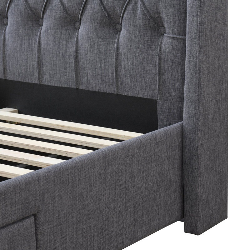 Buy DukeLiving Adele Tufted Wingback Storage Bed With Drawers Grey