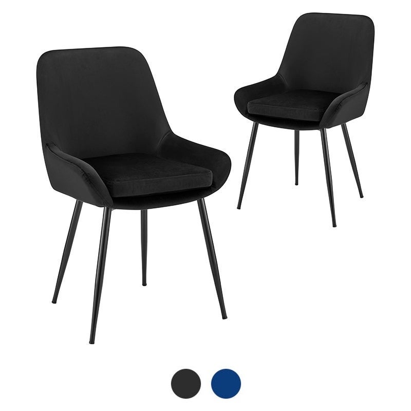 DukeLiving Archer Velvet Dining Chairs Set of 2 (Black, Dark Blue)