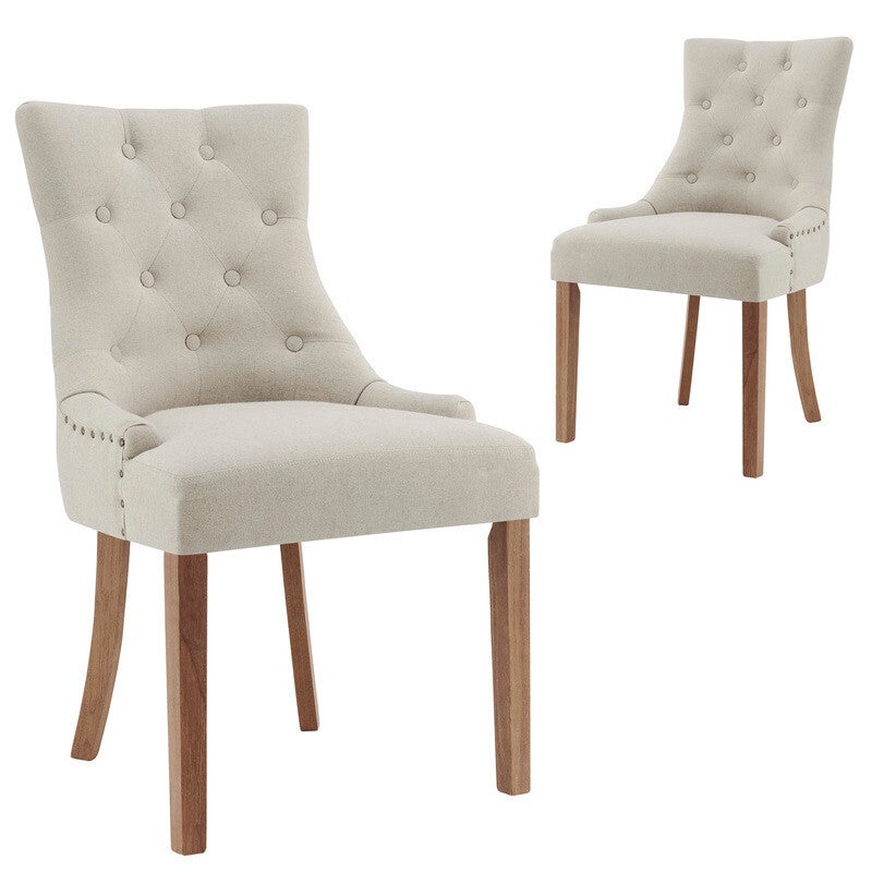 DukeLiving Belle Scoop Back Provincial Upholstered Dining Chairs Beige (Set of 2)