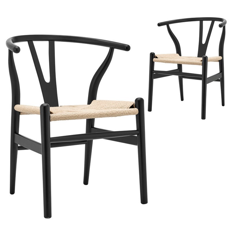DukeLiving Replica Hans Wegner Wishbone Chairs Black & Natural (Set of 2)