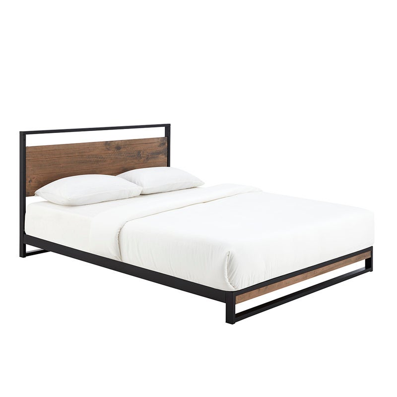Dukeliving Boston Industrial Metal And, Wood Platform Bed Frame King With Headboard