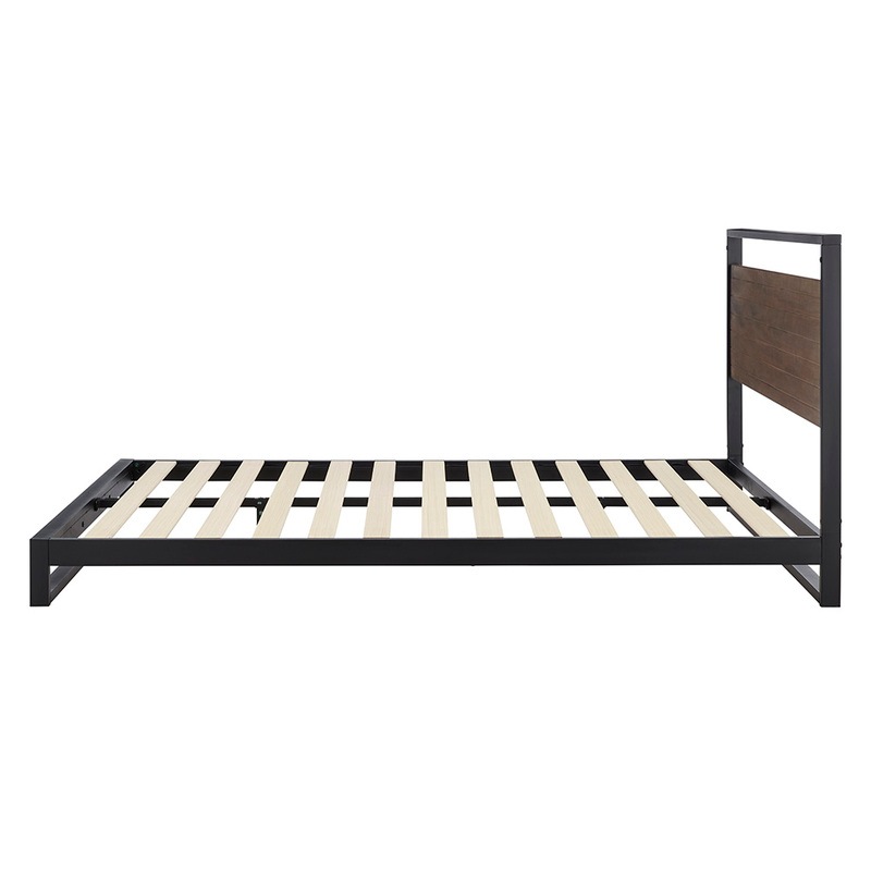 dukeliving boston industrial metal and wood platform bed frame with headboard modern bed head slate grey wood double queen king buy king size bed frame 3033497