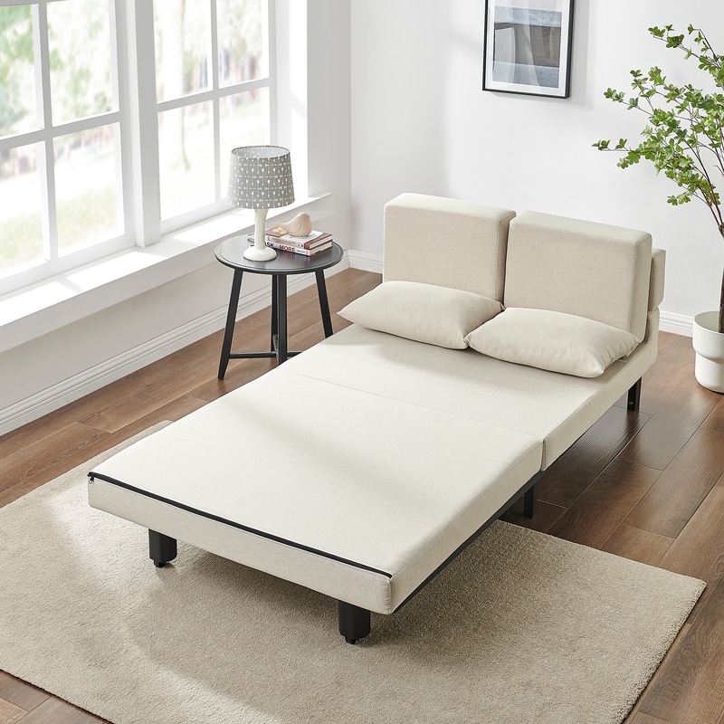 Buy DukeLiving Brandon Upholstered Extendable 2 Seater Sofa Bed (Beige) MyDeal