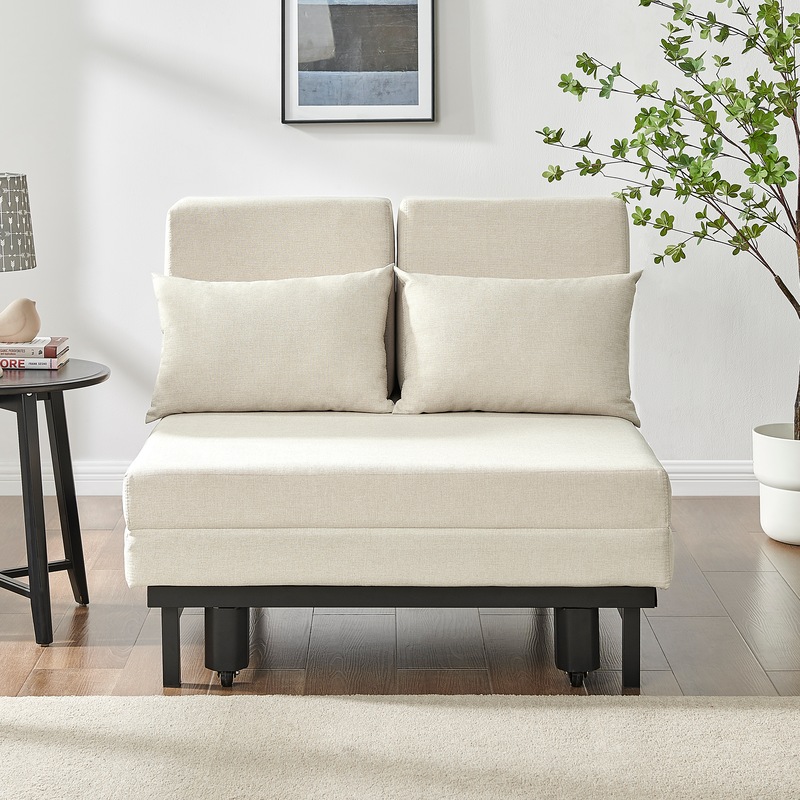 Buy DukeLiving Brandon Upholstered Extendable 2 Seater Sofa Bed (Beige) MyDeal