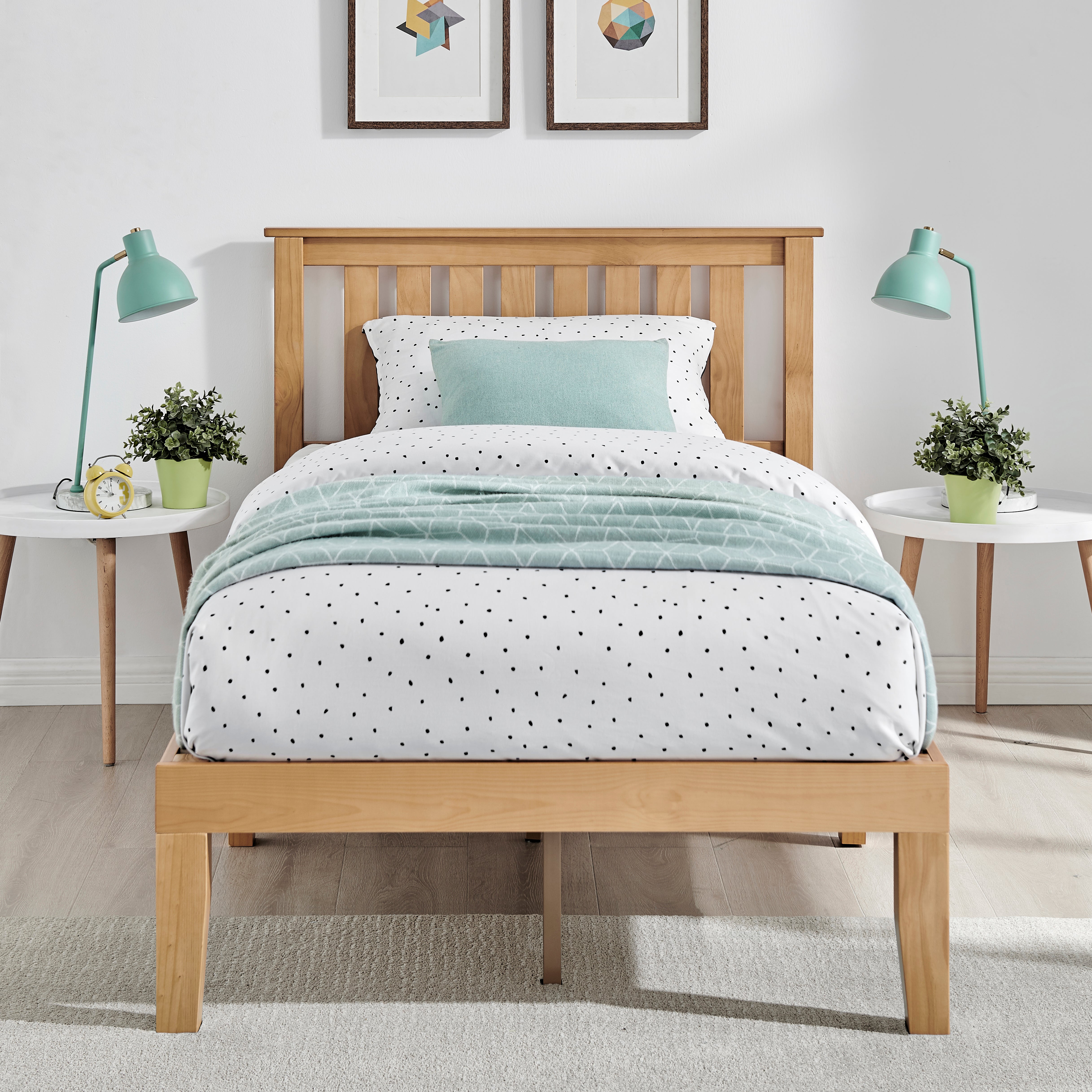 DukeLiving Bronte Solid Wood Platform Bed With Headboard Natural (King Single)