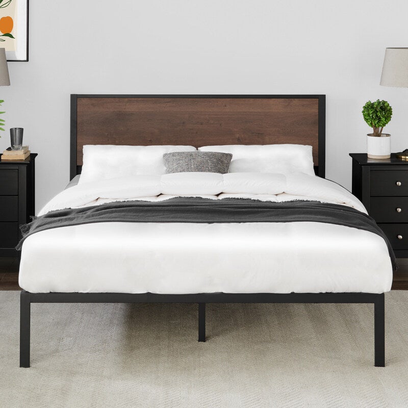 DukeLiving Carter Industrial Platform Bed Frame with Headboard (Single, King Single, Double, Queen)