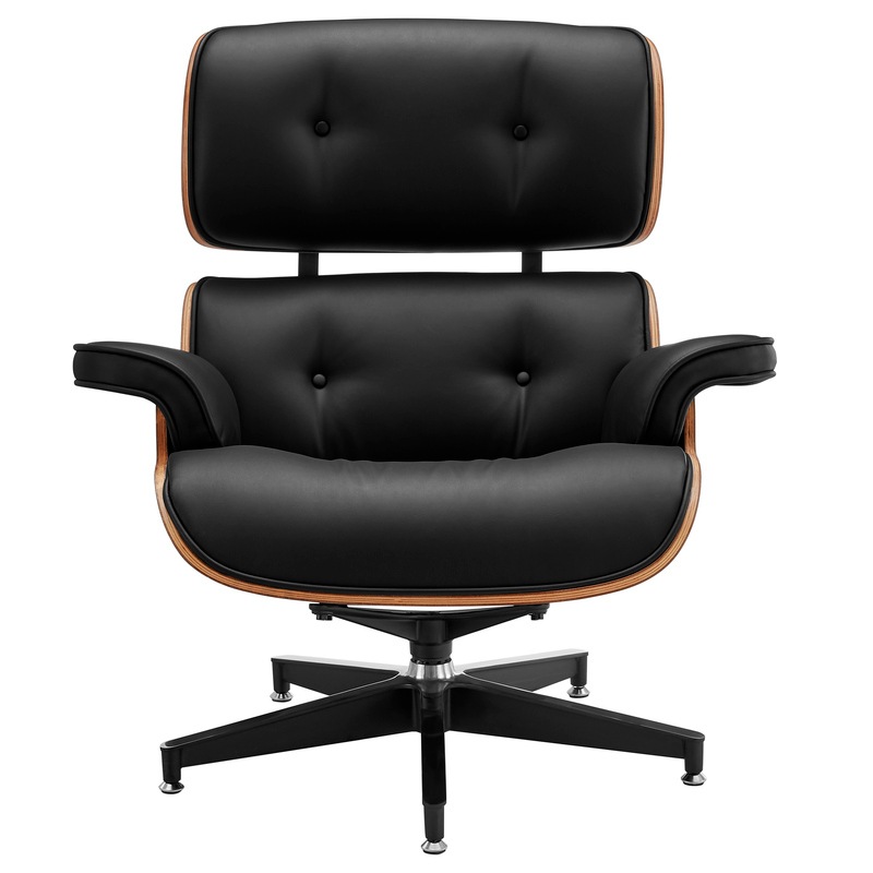 DukeLiving Eames Replica Premium Leather Lounge Chair & Ottoman (Black
