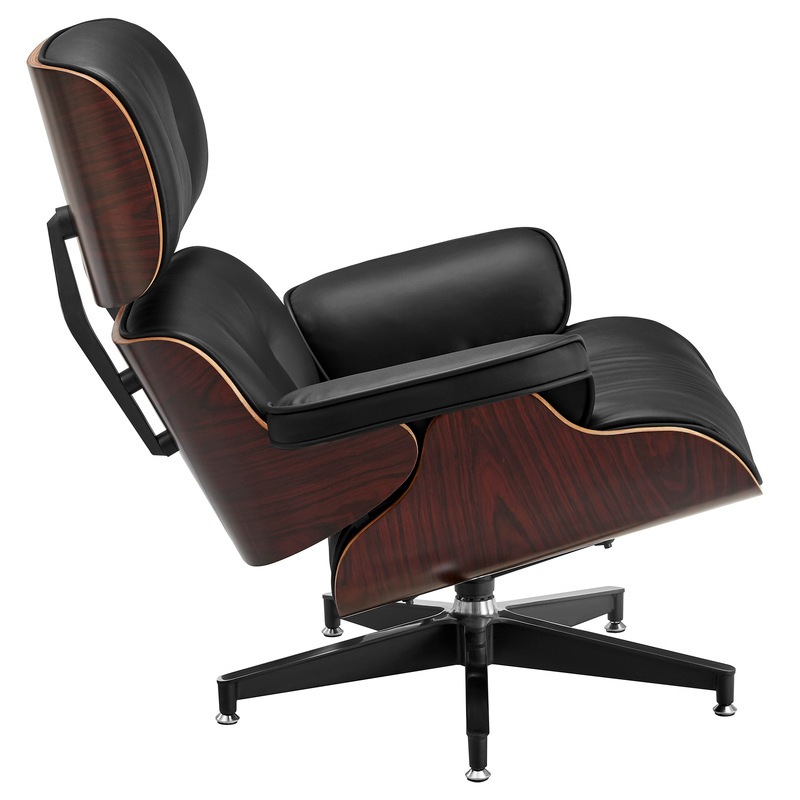 DukeLiving Eames Replica Premium Leather Lounge Chair & Ottoman (Black