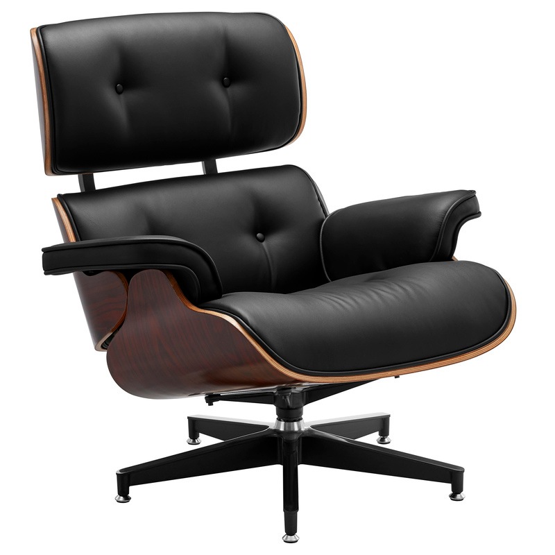 DukeLiving Eames Replica Premium Leather Lounge Chair & Ottoman (Black
