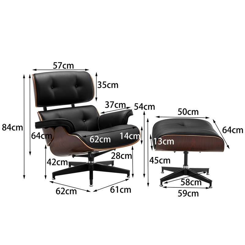 DukeLiving Eames Replica Premium Leather Lounge Chair & Ottoman (Black