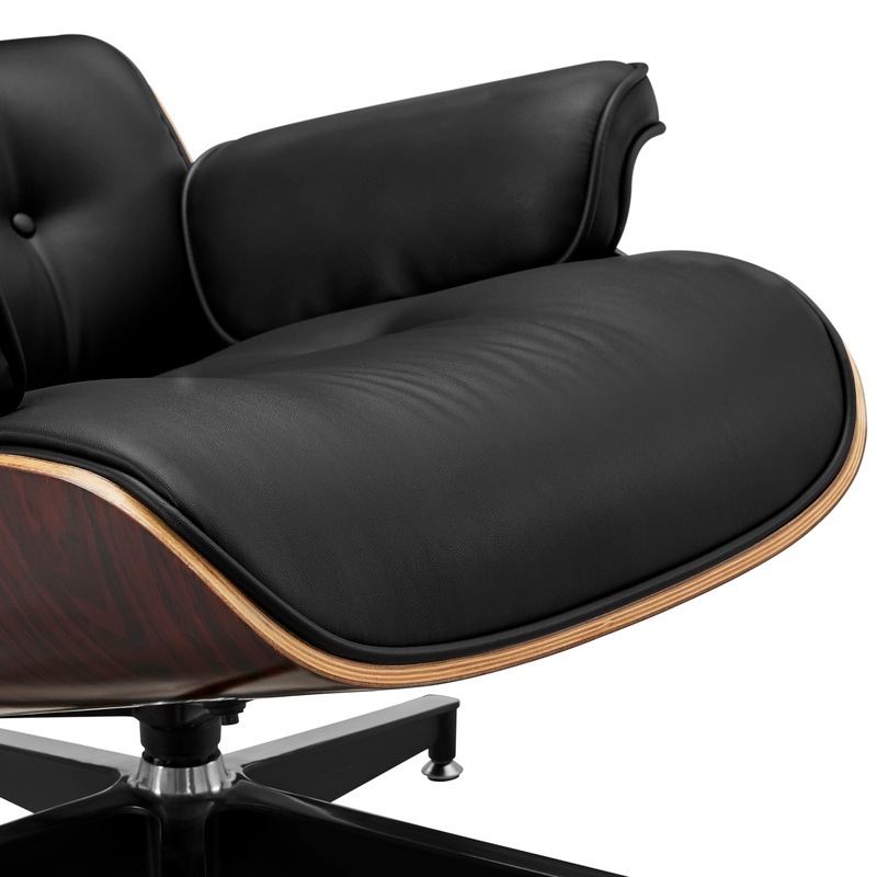 DukeLiving Eames Replica Premium Leather Lounge Chair & Ottoman (Black
