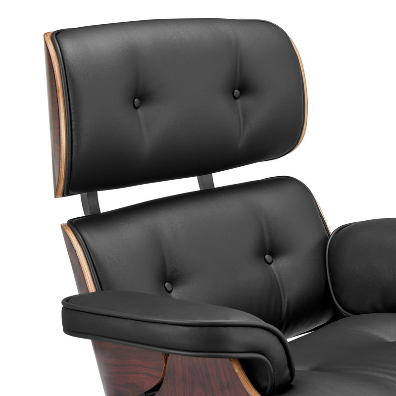 DukeLiving Eames Replica Premium Leather Lounge Chair & Ottoman (Black