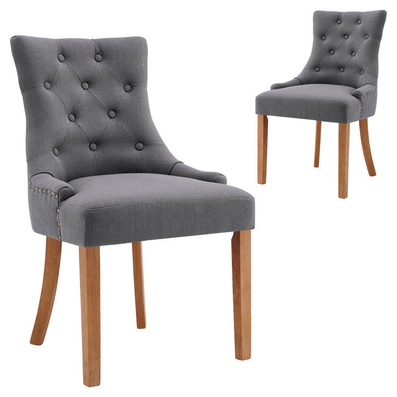 DukeLiving Belle Scoop Back Provincial Upholstered Dining Chairs Grey (Set of 2)
