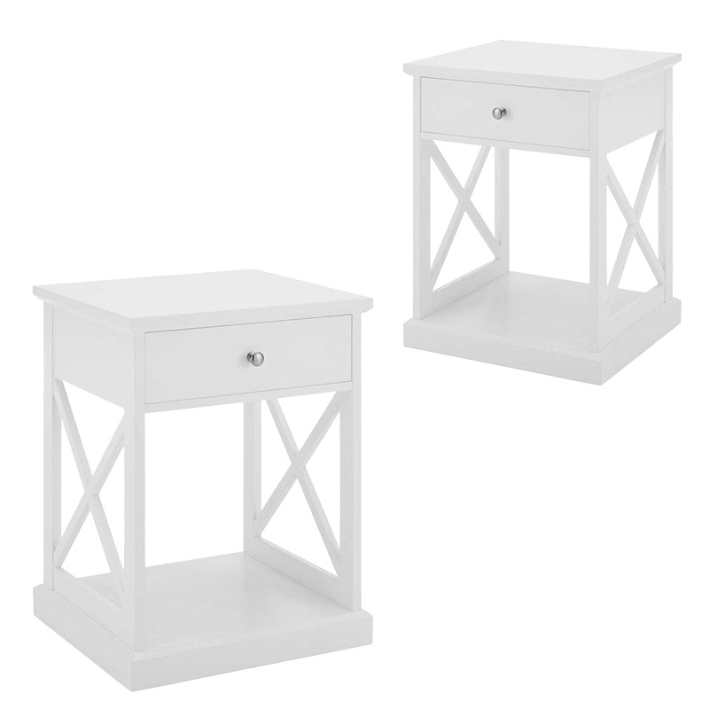Buy DukeLiving Hamptons Coastal Cross Bedside Table White (Set of 2