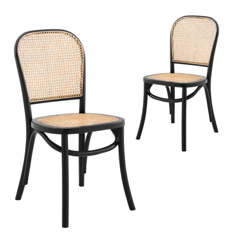 DukeLiving Harlo Beech & Rattan Dining Chairs Black (Set of 2)