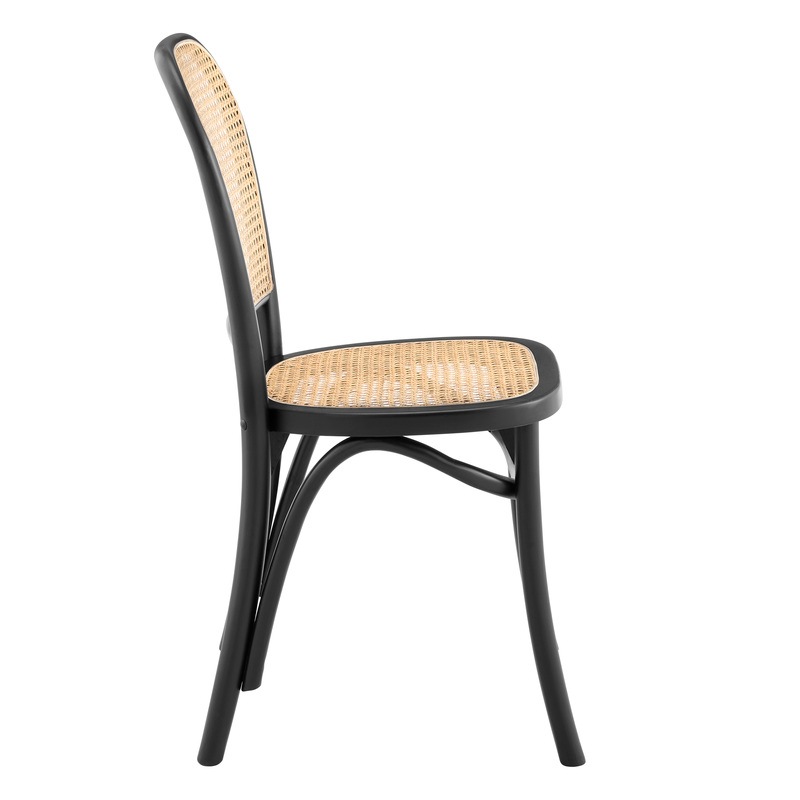 DukeLiving Harlo Beech & Rattan Dining Chairs Black (Set of 2) MyDeal