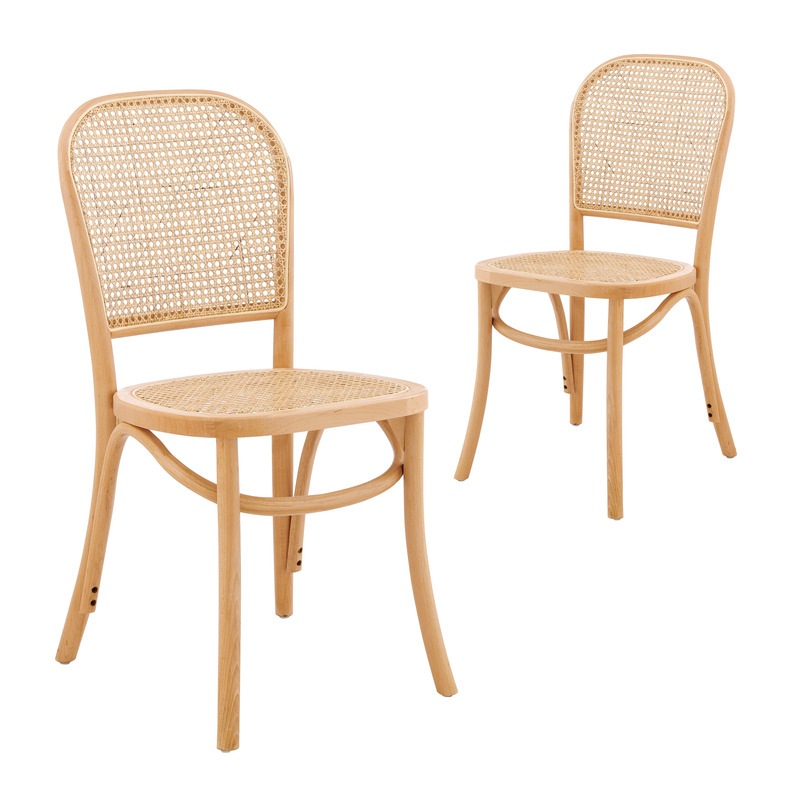 Buy DukeLiving Harlo Beech & Rattan Dining Chairs Natural (Set of 2) MyDeal