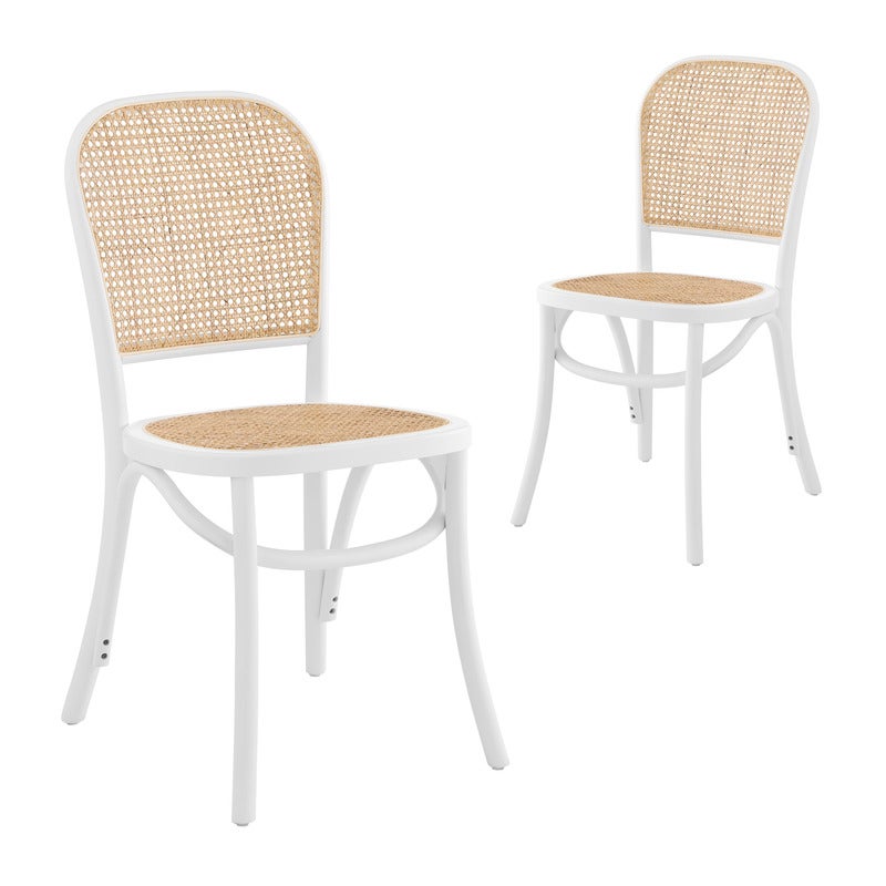 DukeLiving Harlo Beech & Rattan Dining Chairs White (Set of 2)