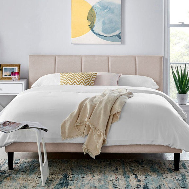 Dukeliving Harper Upholstered Bed With, Queen Bed With Cushioned Headboard