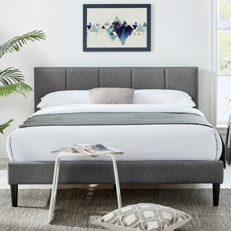DukeLiving Harper Upholstered Bed with Headboard Grey (Double, Queen)