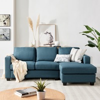 DukeLiving Hudson 3 Seater Modern Fabric Sofa with Chaise (Blue)