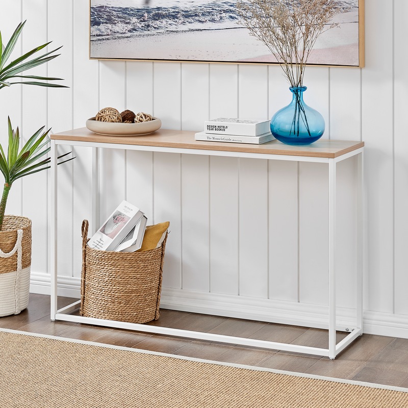 Buy DukeLiving Johansen Console Entry Hall Table (White & Natural) - MyDeal