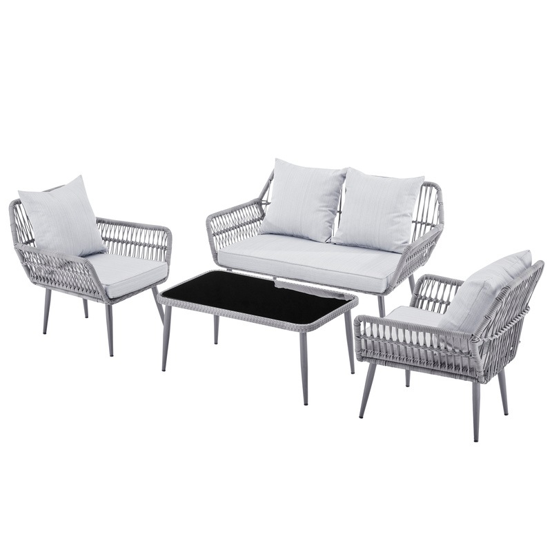 Buy DukeLiving Kauai Outdoor Rope 4 Seater Lounge Setting MyDeal