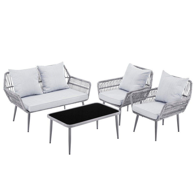 Buy DukeLiving Kauai Outdoor Rope 4 Seater Lounge Setting MyDeal