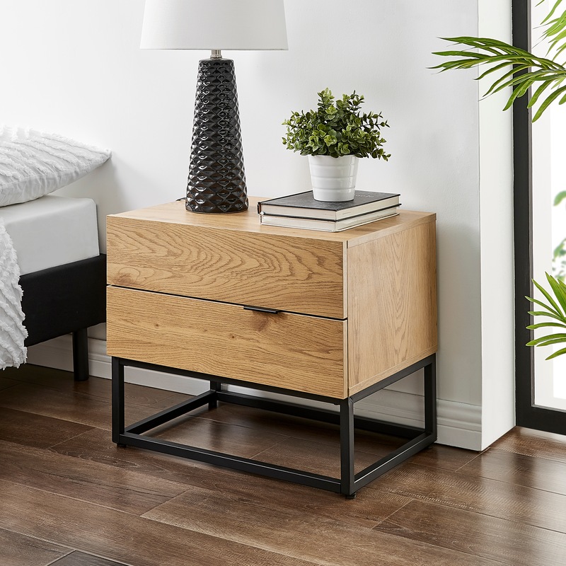 DukeLiving Modeva Bedside Table (Black, Oak) Buy Black Bedside Tables