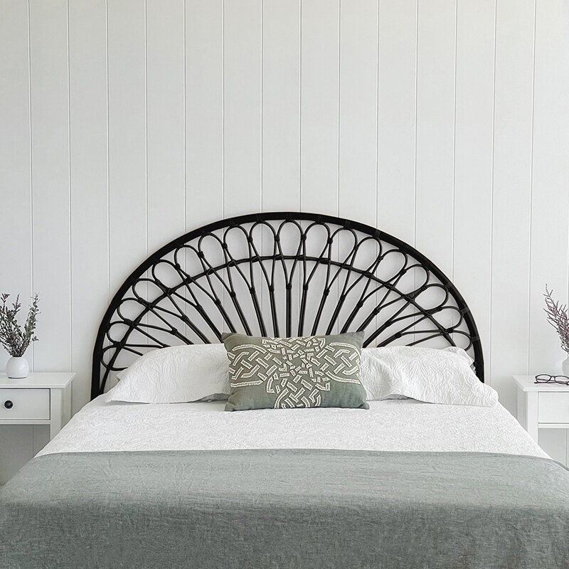 Buy DukeLiving Oasis Rattan Half Moon Bedhead Black (Double, Queen