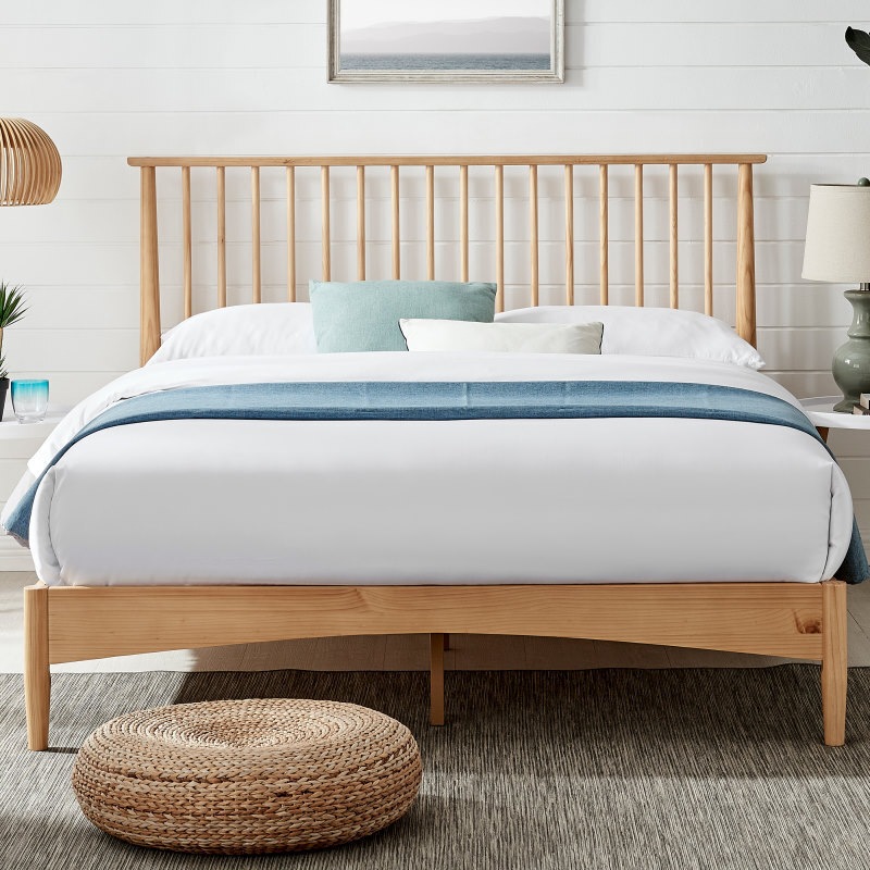 DukeLiving Oslo Nordic Spindle Timber Bed Natural (Double, Queen) Buy