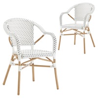 DukeLiving Paris PE Rattan Outdoor Cafe Armchairs Light Grey & White (Set of 2)