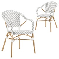 DukeLiving Paris PE Rattan Outdoor Cafe Armchairs Stripe Grey & White (Set of 2)