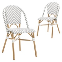 DukeLiving Paris PE Rattan Outdoor Cafe Dining Chairs Stripe Grey & White (Set of 2)