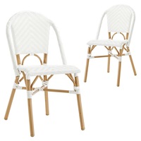 DukeLiving Paris PE Rattan Outdoor Cafe Dining Chairs White (Set of 2)
