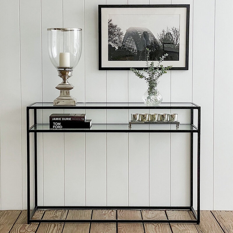 Buy DukeLiving Portside Metal & Glass Shelf Console Hall Table (Black