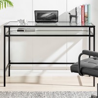 DukeLiving Portside Metal & Glass Shelf Desk (Black)