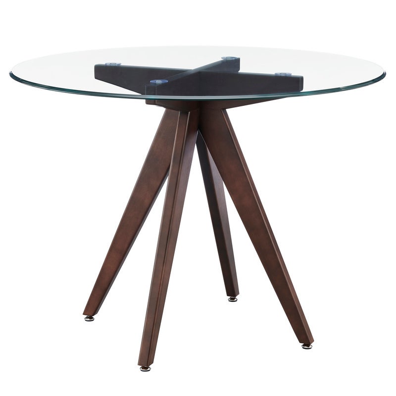DukeLiving Scandi 100cm Round Glass Top Dining Table (Walnut)