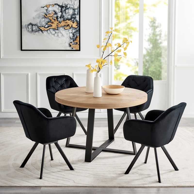 Buy DukeLiving Soho Swivel Tufted Velvet Carver Dining Chair (Black) MyDeal