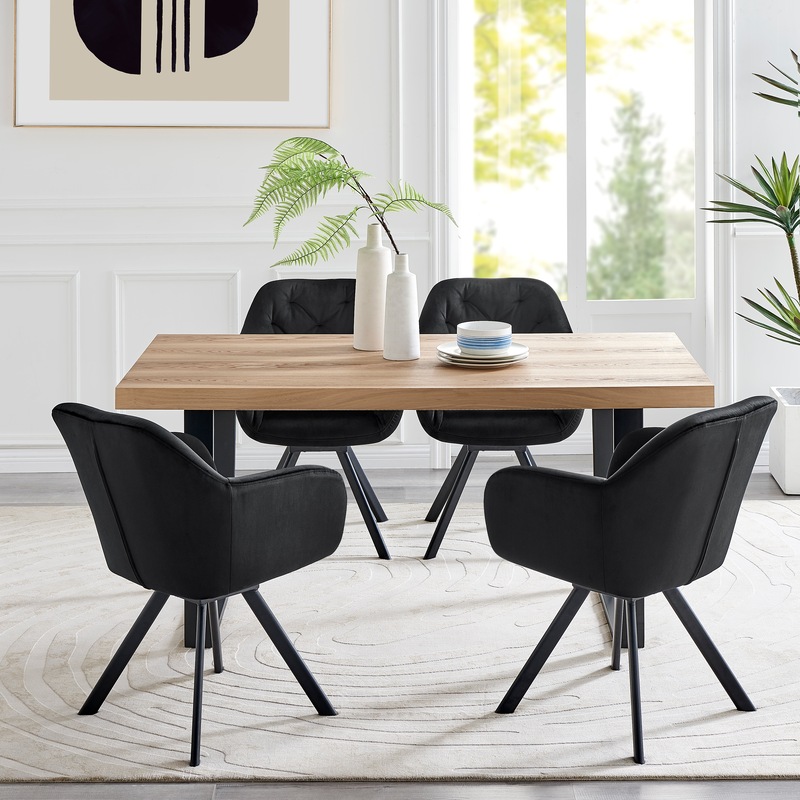 Buy DukeLiving Soho Swivel Tufted Velvet Carver Dining Chair (Black) MyDeal