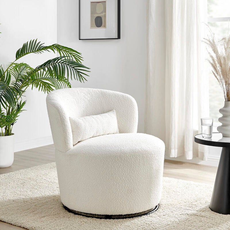 Buy DukeLiving Swell Boucle Swivel Accent Chair (White) - MyDeal
