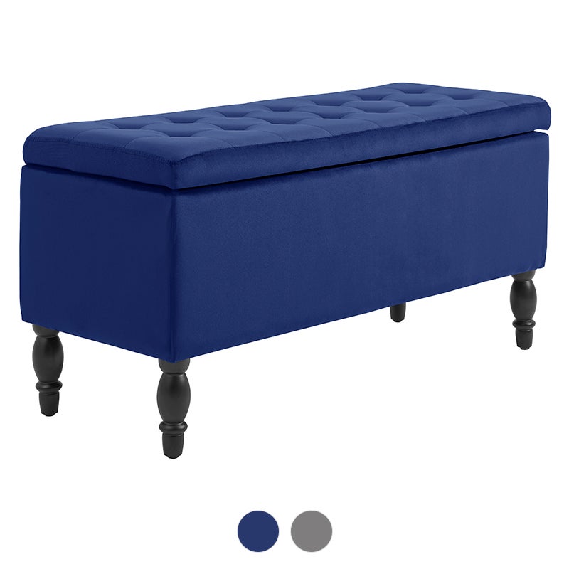 Dukeliving Watson Velvet Luxe Bed Bench, Bed Storage Bench Blue