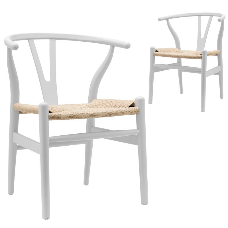 DukeLiving Replica Hans Wegner Wishbone Chairs White & Natural (Set of 2)