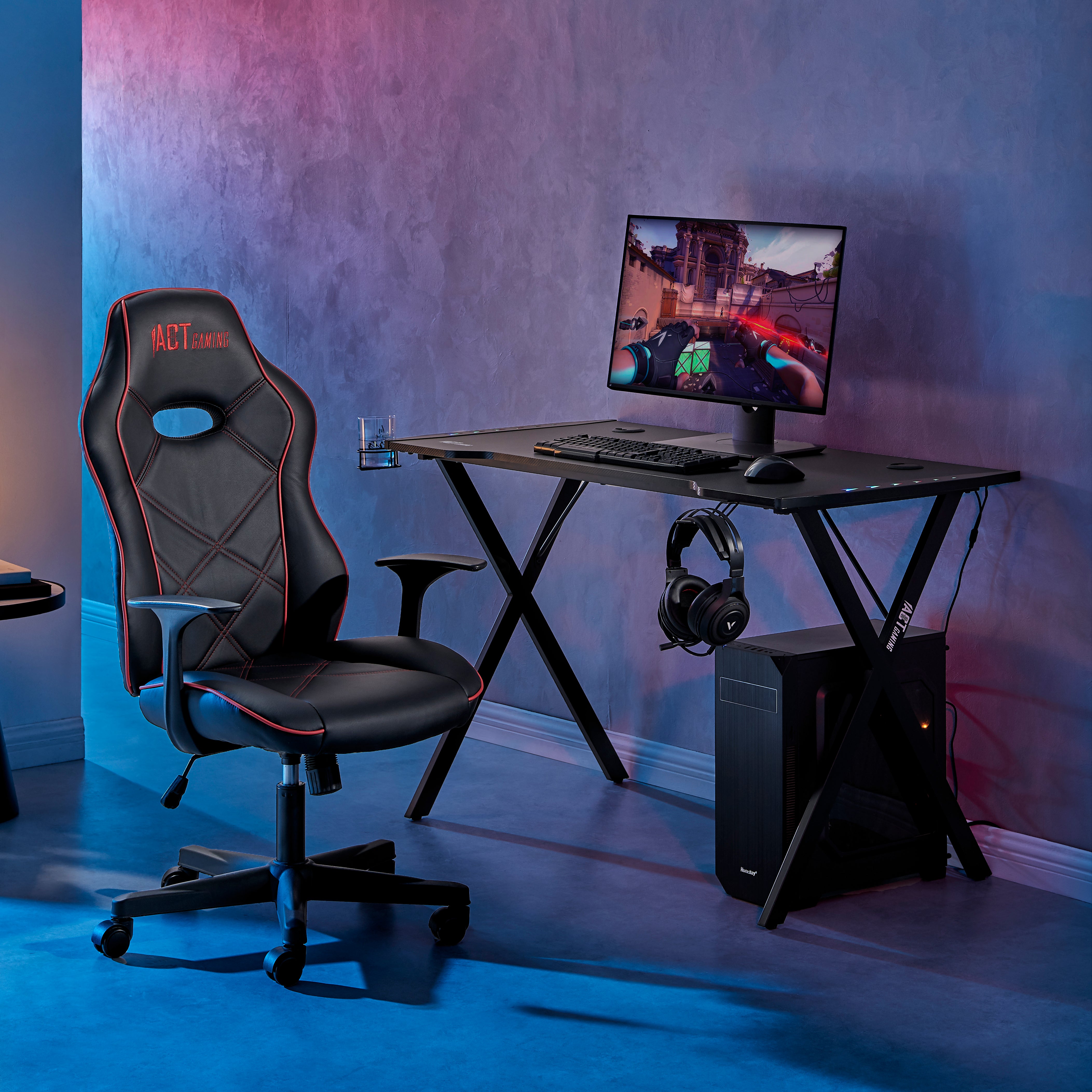 ErgoDuke ACT Gaming Elijah Desk & Vayne Gaming Chair (Red & Black)