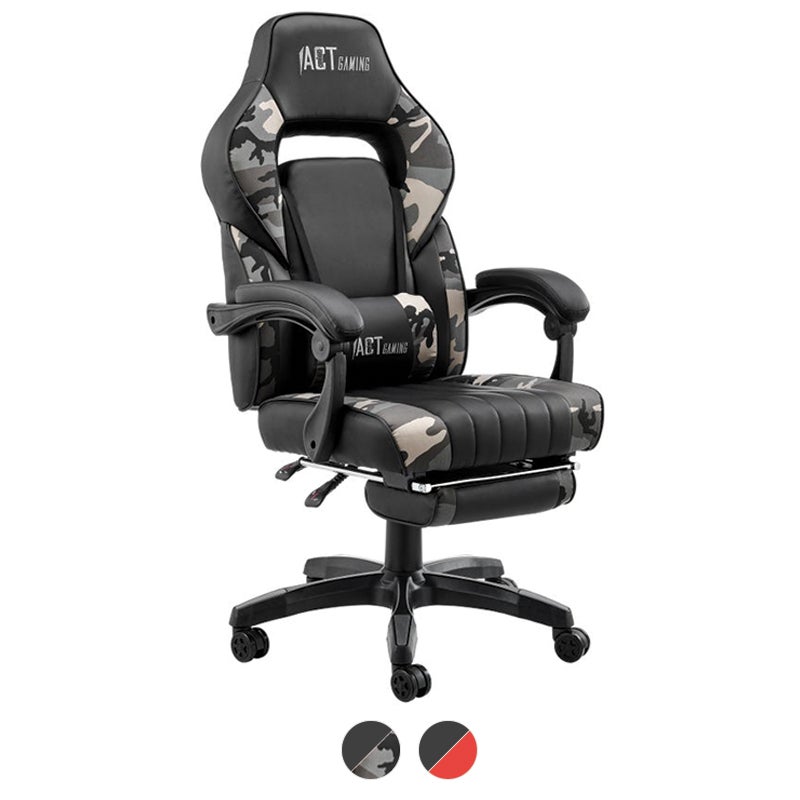ErgoDuke ACT Gaming Series Premium Canyon Faux Leather Gaming Chair with Footrest (Red & Black, Camouflage Grey)